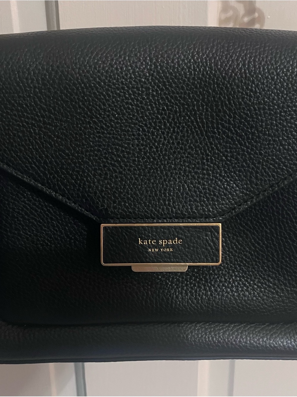 kate spade Black Pebbled Leather Envelope purse with Gold Plaque Accent